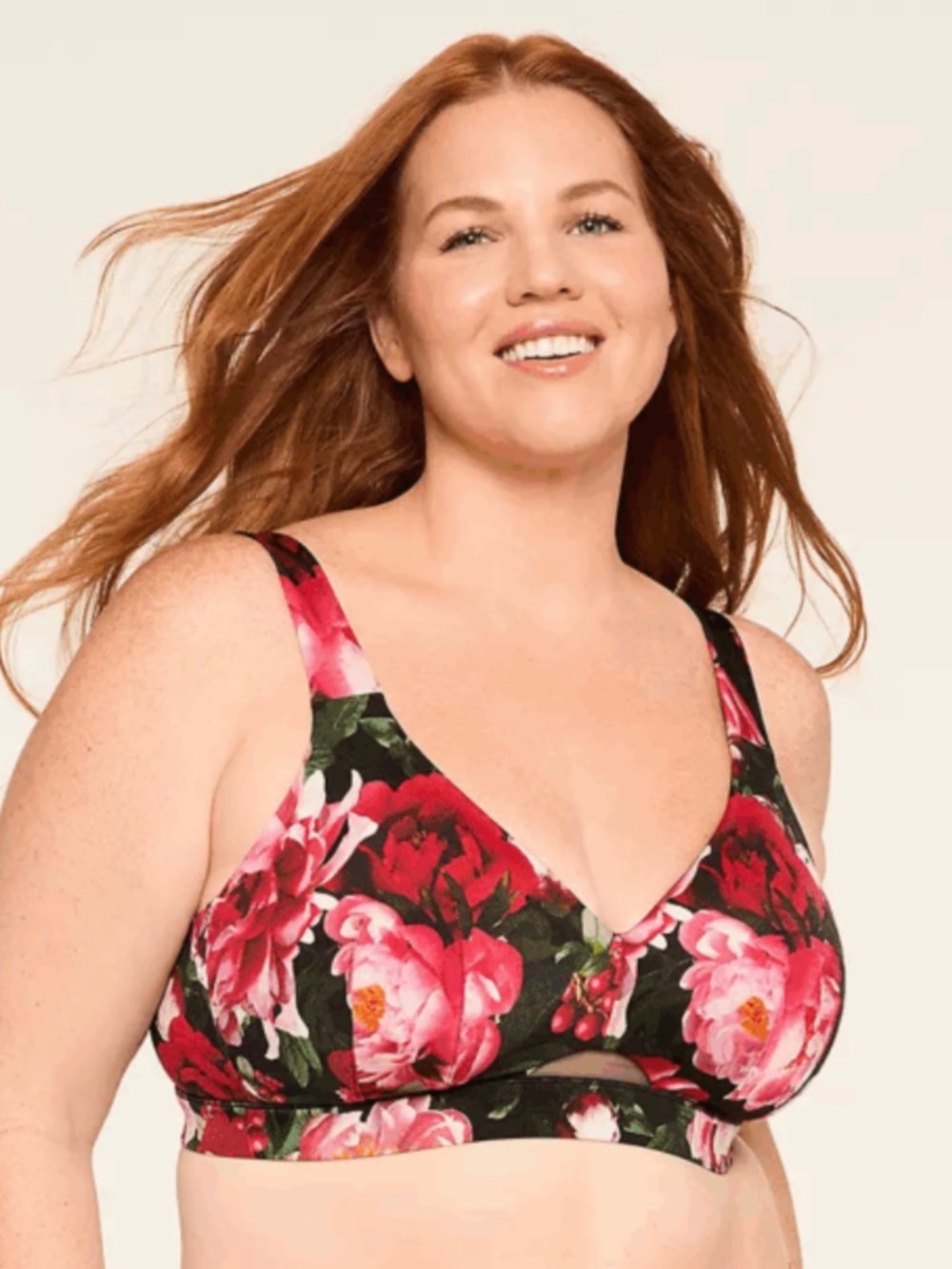 44DDD Lane Bryant Cacique Comfort Bliss Lightly Lined No-Wire Rose Floral Bra